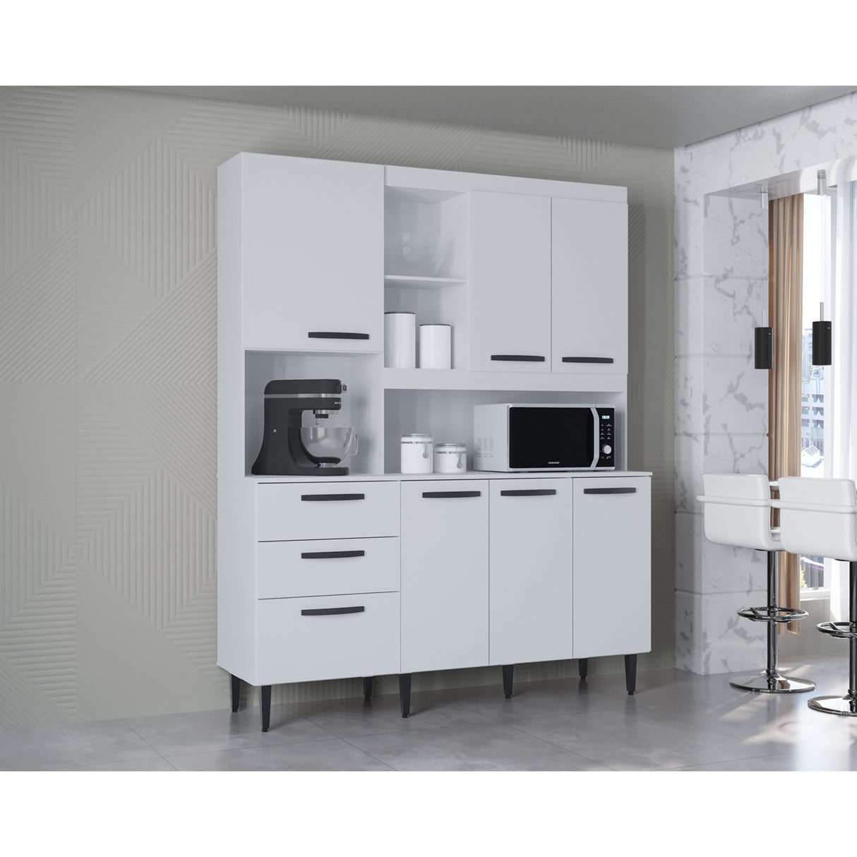 Alacena Catarina Blanco 160x200cm con Dos Cajones y Seis Puertas - ALACENAS Y MUEBLES MICROONDAS | Bylmo