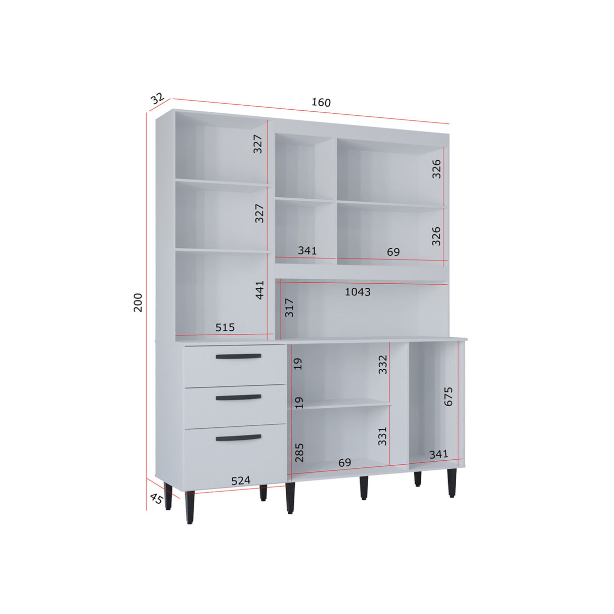 Alacena Catarina Blanco 160x200cm con Dos Cajones y Seis Puertas - ALACENAS Y MUEBLES MICROONDAS | Bylmo