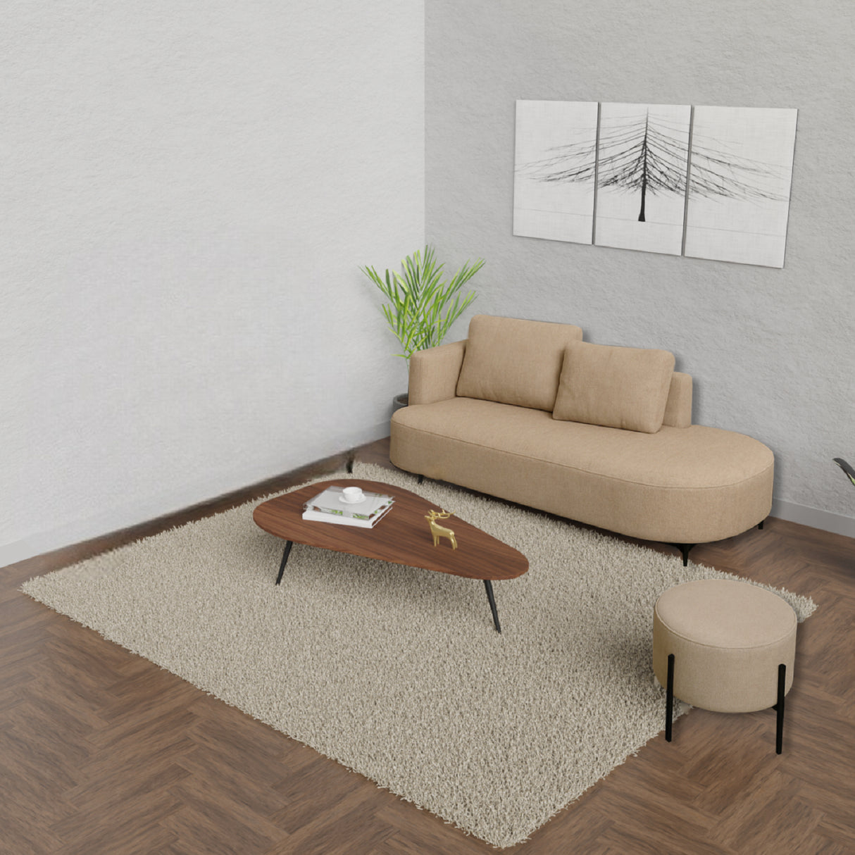Sala Dubai Basic Beige y Amaretto 160x70cm De Tres Puestos Antifluido con Puff y Mesa de Centro - SOFAS Y POLTRONAS | Bylmo