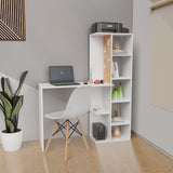 Combo Escritorio y Silla Home Eames Blanco 120x140cm sin Cajones y con Organizador de Libros - ESCRITORIOS | Bylmo