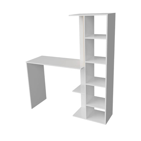 Combo Escritorio y Silla Home Eames Blanco 120x140cm sin Cajones y con Organizador de Libros - ESCRITORIOS | Bylmo