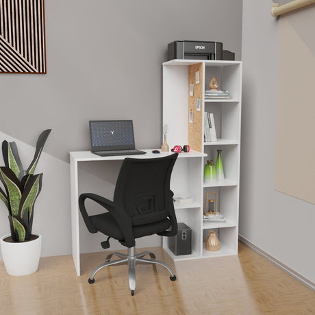 Combo Escritorio y Silla Home Office Blanco 120x140cm sin Cajones y con Organizador de Libros - ESCRITORIOS | Bylmo