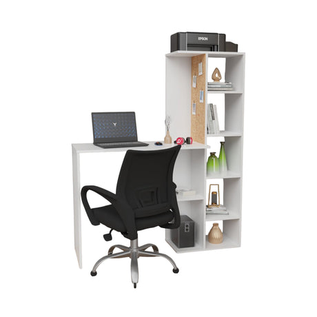 Combo Escritorio y Silla Home Office Blanco 120x140cm sin Cajones y con Organizador de Libros - ESCRITORIOS | Bylmo
