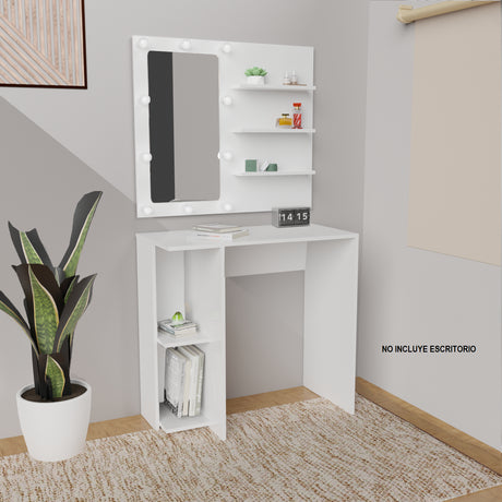 Panel Tocador Hollywood Blanco 80x70cm de Un Puesto con Iluminación LED - TOCADORES | Bylmo