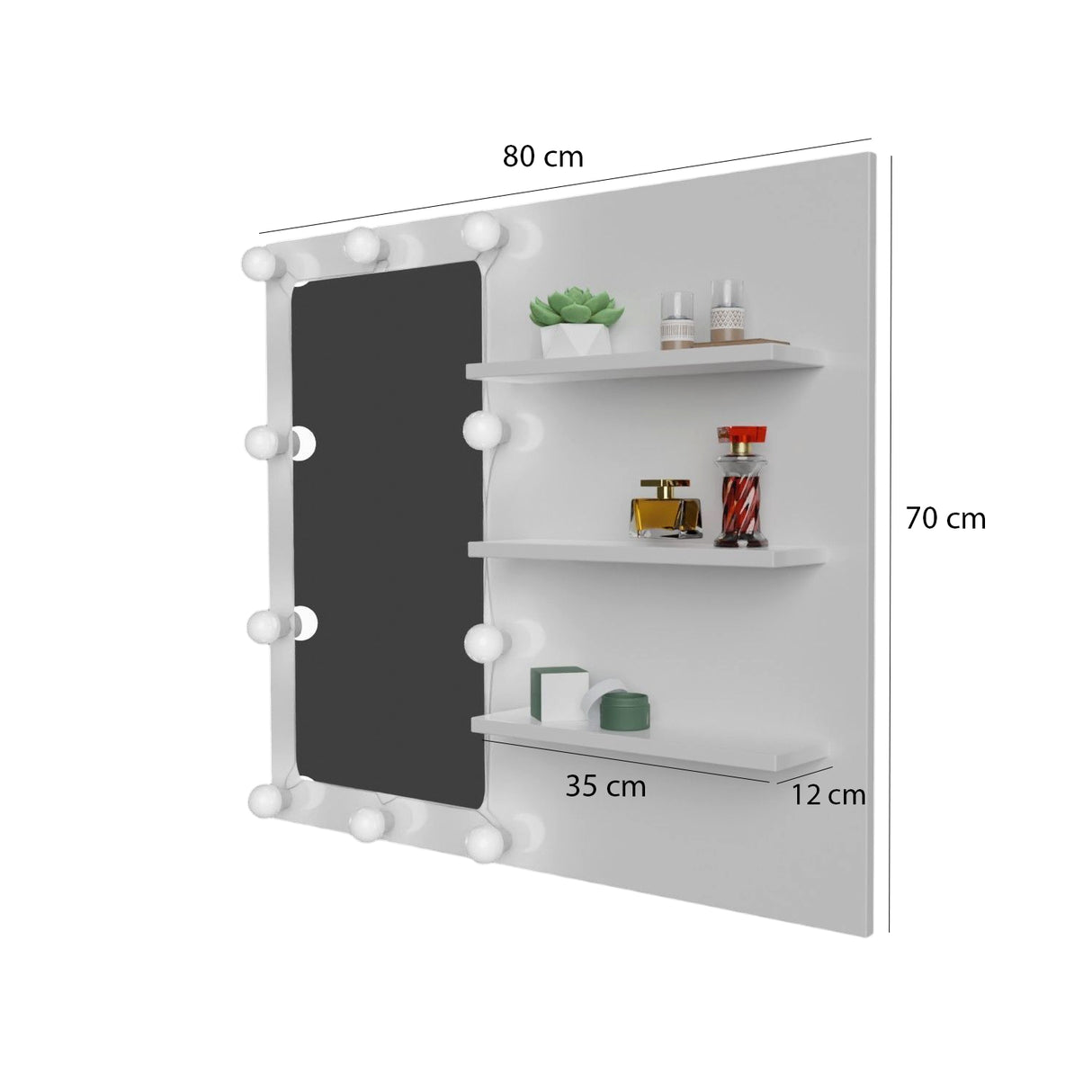 Combo Panel Tocador con Escritorio Hollywood Blanco 80x70cm de Un Puesto con Iluminación LED - TOCADORES | Bylmo