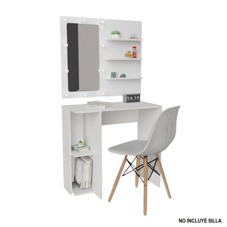 Combo Panel Tocador con Escritorio Hollywood Blanco 80x70cm de Un Puesto con Iluminación LED - TOCADORES | Bylmo