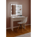Combo Panel Tocador con Silla Tomy Hollywood Blanco 80x70cm de Un Puesto con Iluminación LED - TOCADORES | Bylmo
