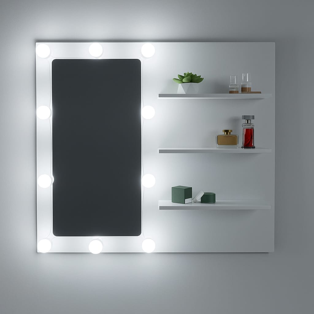 Combo Panel Tocador con Silla Tomy Hollywood Blanco 80x70cm de Un Puesto con Iluminación LED - TOCADORES | Bylmo