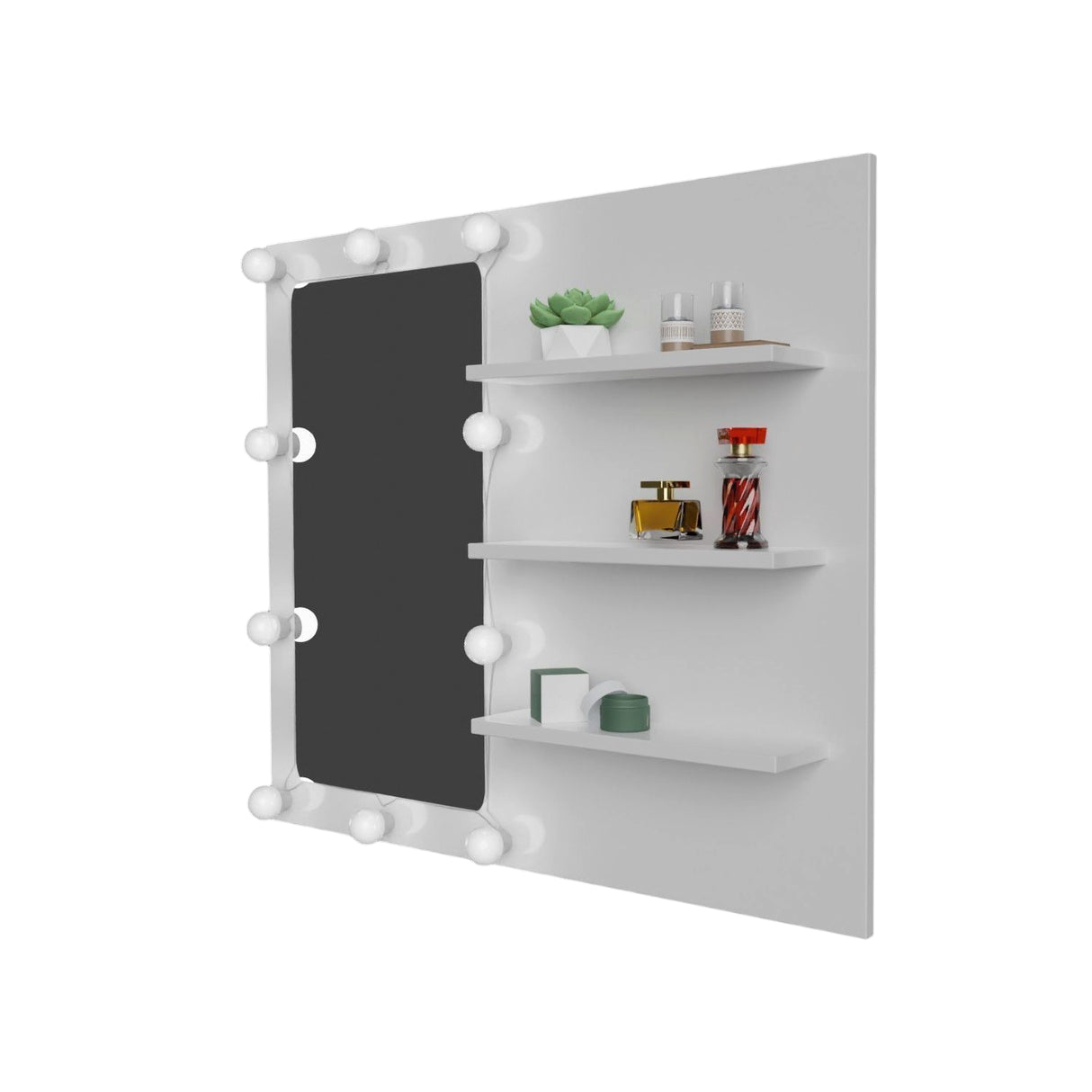 Combo Panel Tocador con Silla Tomy Hollywood Blanco 80x70cm de Un Puesto con Iluminación LED - TOCADORES | Bylmo