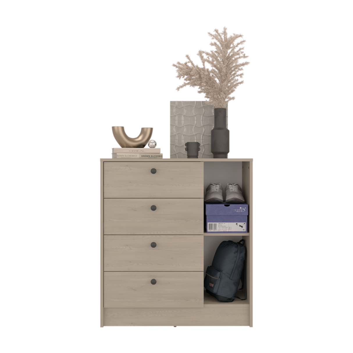 Cómoda Havana Cotta y Blanco 80x89cm de Cuatro Hileras con Cuatro Cajones - CAJONERAS Y COMODAS | Bylmo