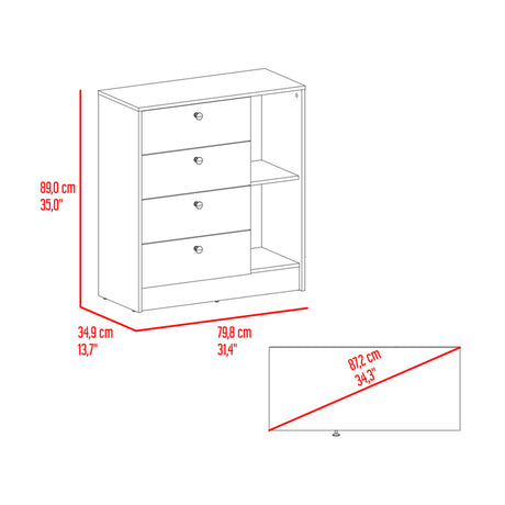 Cómoda Havana Cotta y Blanco 80x89cm de Cuatro Hileras con Cuatro Cajones - CAJONERAS Y COMODAS | Bylmo
