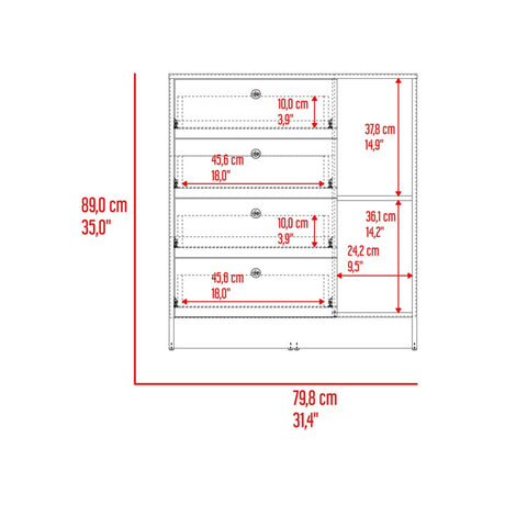 Cómoda Havana Cotta y Blanco 80x89cm de Cuatro Hileras con Cuatro Cajones - CAJONERAS Y COMODAS | Bylmo