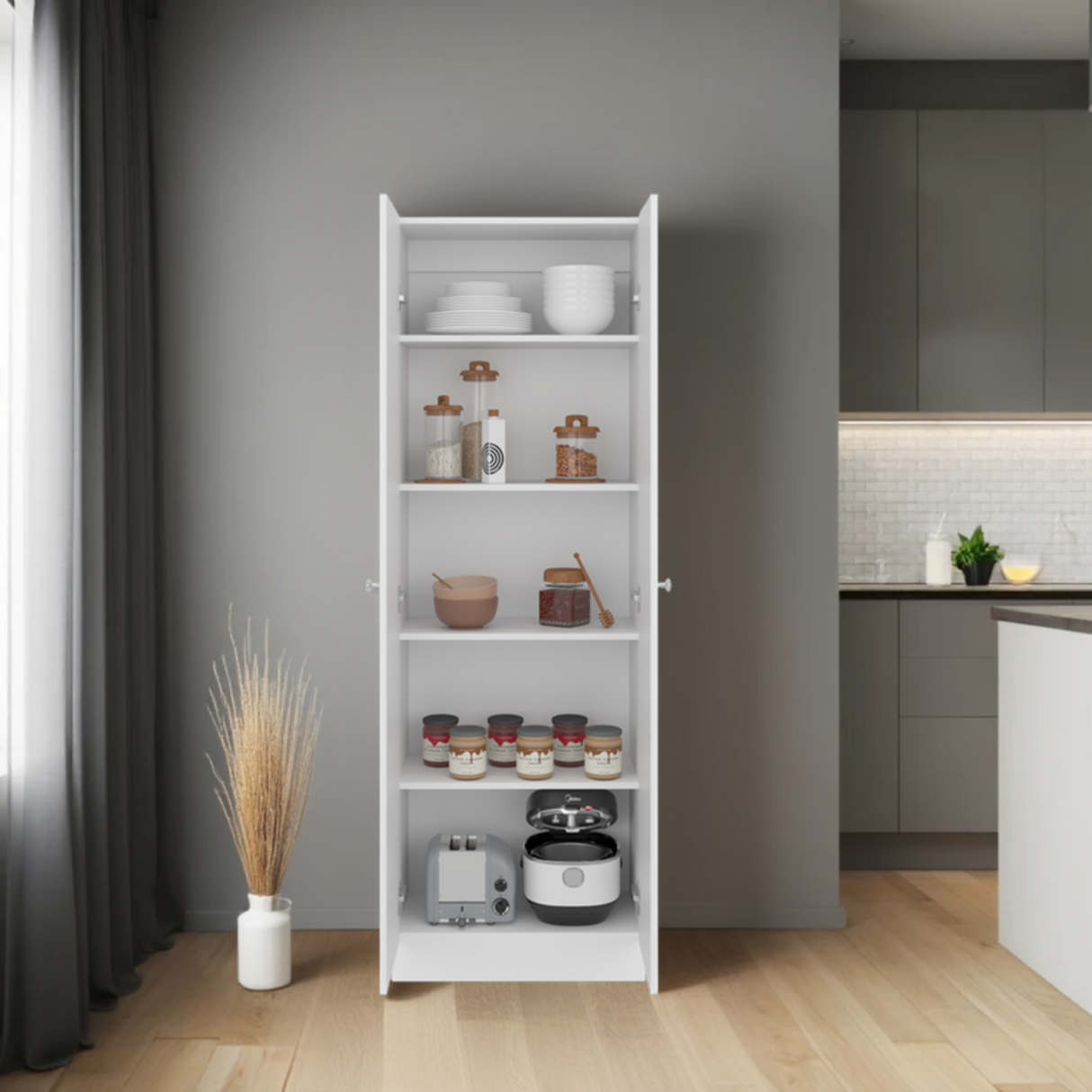 Alacena Blanco 60x180cm sin Cajones y con Dos Puertas - ALACENAS Y MUEBLES MICROONDAS | Bylmo