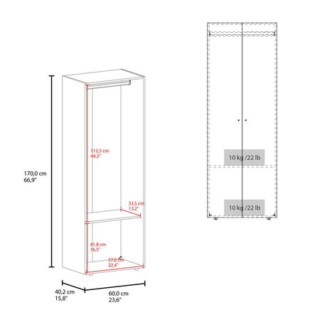 Closet Tuhogar Blanco 60x170cm sin Cajones con Dos Puertas y con Colgadero de Ropa - CLOSETS | Bylmo