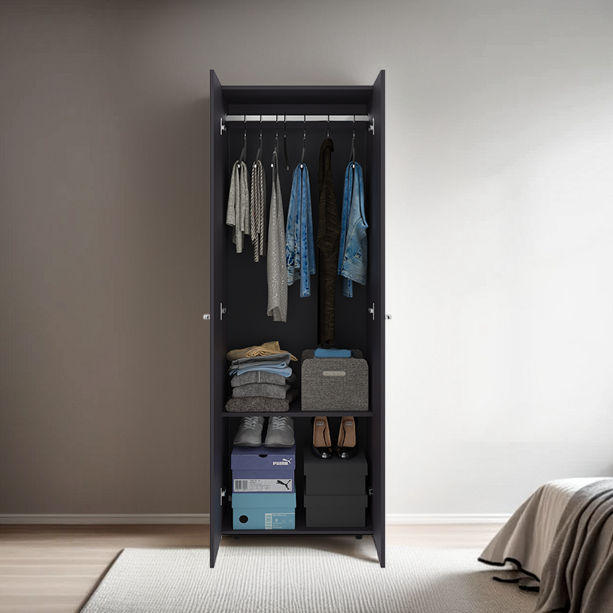 Closet Tuhogar Wengue 60x170cm sin Cajones con Dos Puertas y con Colgadero de Ropa - CLOSETS | Bylmo