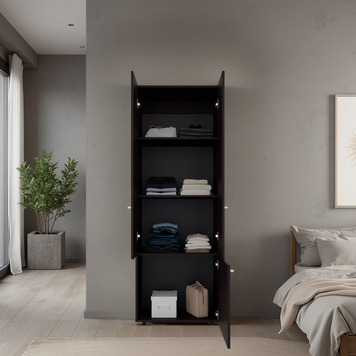 Closet Tuhogar Nogal y Wengue 60x170cm sin Cajones y con Tres Puertas - CLOSETS | Bylmo