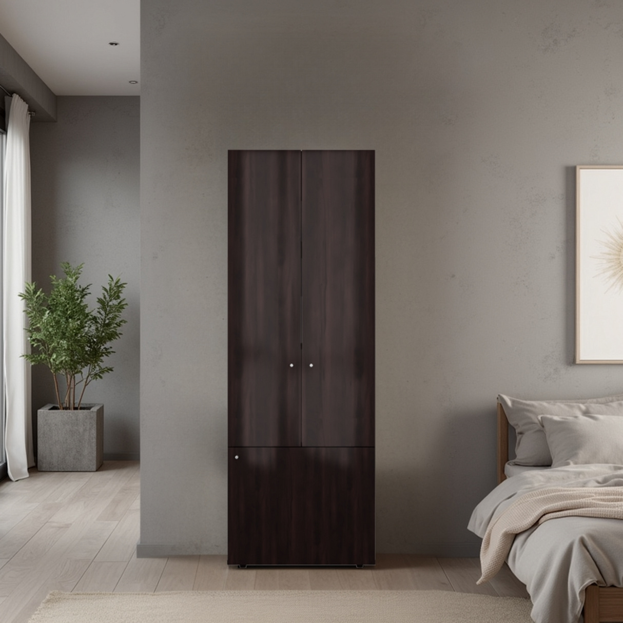 Closet Tuhogar Nogal y Wengue 60x170cm sin Cajones y con Tres Puertas - CLOSETS | Bylmo