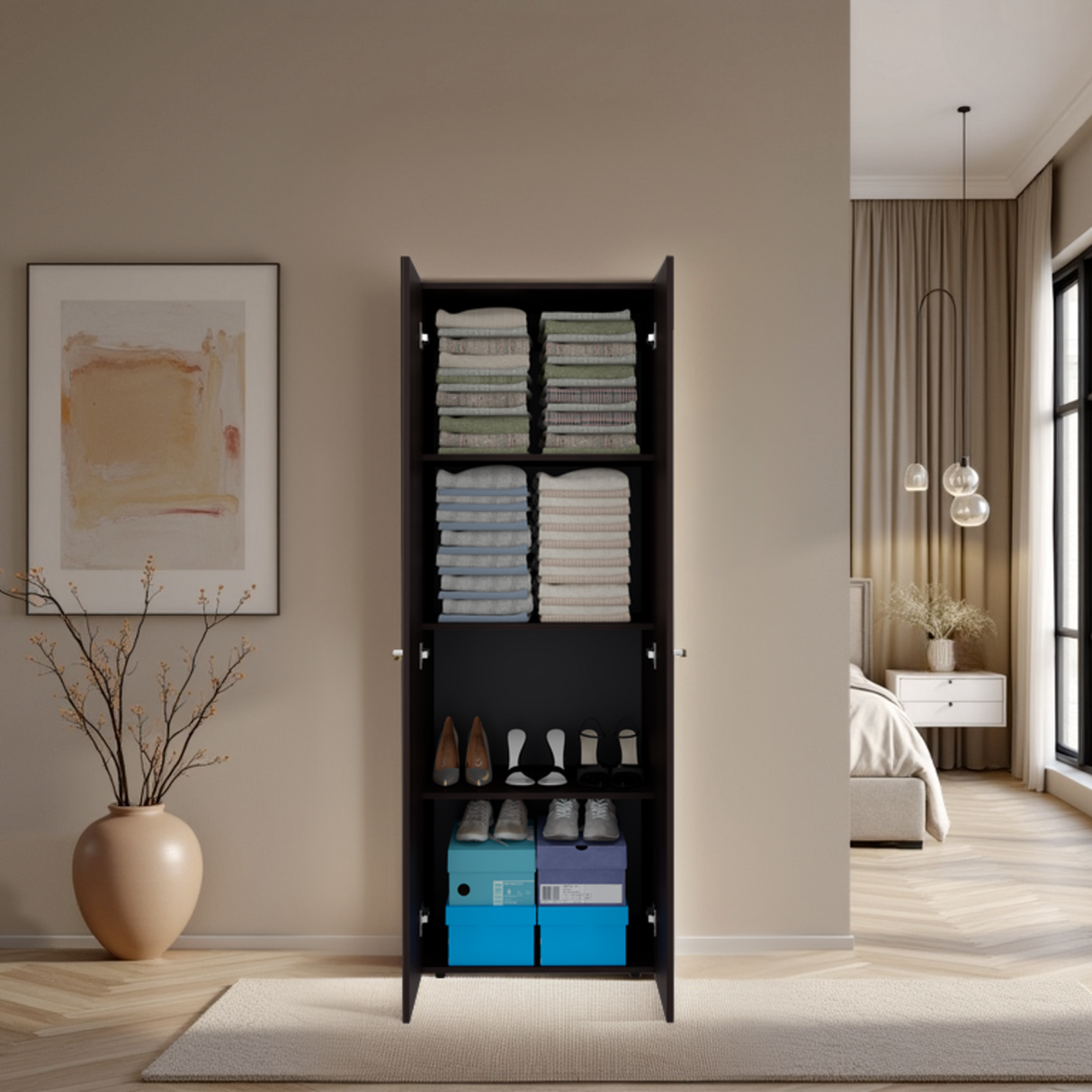 Closet Tuhogar Nogal y Wengue 60x170cm sin Cajones y con Dos Puertas - CLOSETS | Bylmo