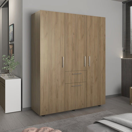 Closet Belen Fresno Europeo y Wengue 140x178cm con Un Cajón con Cuatro Puertas y con Colgadero de Ropa - CLOSETS | Bylmo