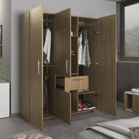 Closet Belen Fresno Europeo y Wengue 140x178cm con Un Cajón con Cuatro Puertas y con Colgadero de Ropa - CLOSETS | Bylmo