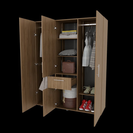 Closet Belen Fresno Europeo y Wengue 140x178cm con Un Cajón con Cuatro Puertas y con Colgadero de Ropa - CLOSETS | Bylmo