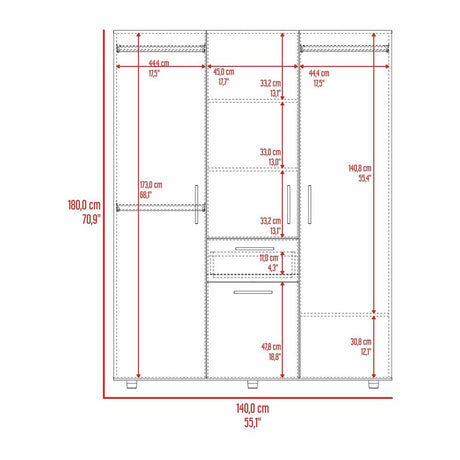 Closet Belen Fresno Europeo y Wengue 140x178cm con Un Cajón con Cuatro Puertas y con Colgadero de Ropa - CLOSETS | Bylmo