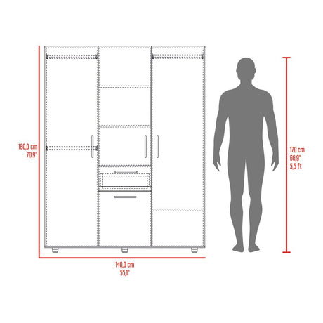Closet Belen Fresno Europeo y Wengue 140x178cm con Un Cajón con Cuatro Puertas y con Colgadero de Ropa - CLOSETS | Bylmo