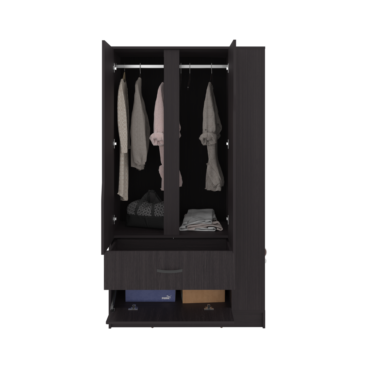 Closet Dakota Wengue 100x180.6cm con Un Cajón con Tres Puertas y con Colgadero de Ropa - CLOSETS | Bylmo