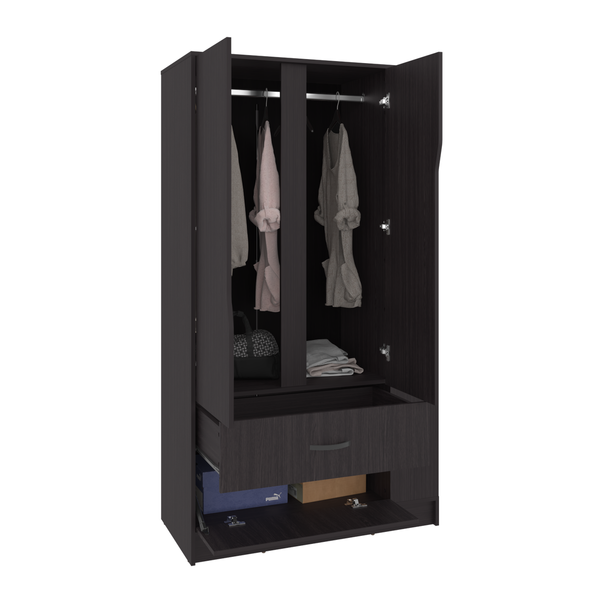 Closet Dakota Wengue 100x180.6cm con Un Cajón con Tres Puertas y con Colgadero de Ropa - CLOSETS | Bylmo