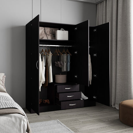 Closet Wengue 150x180.6cm con Tres Cajones con Tres Puertas con Colgadero de Ropa y con Espejo - CLOSETS | Bylmo