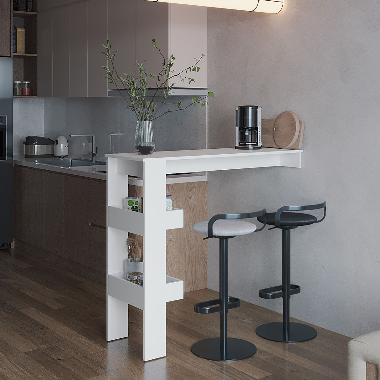 Barra de Cocina Aurora Blanco 120.3x109.6cm con Tres Compartimientos - BARRAS Y MUEBLES AUXILIARES | Bylmo