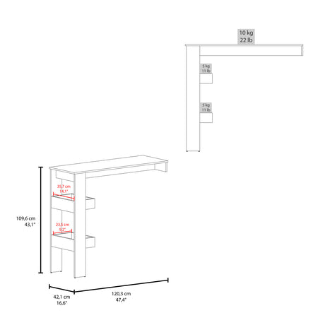 Barra de Cocina Aurora Blanco 120.3x109.6cm con Tres Compartimientos - BARRAS Y MUEBLES AUXILIARES | Bylmo