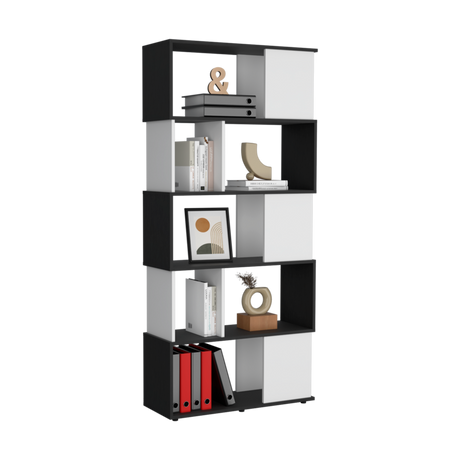 Biblioteca Noah Wengue y Blanco 80x175cm Rectangular con Siete Compartimientos - BIBLIOTECAS Y ESTANTERIAS | Bylmo