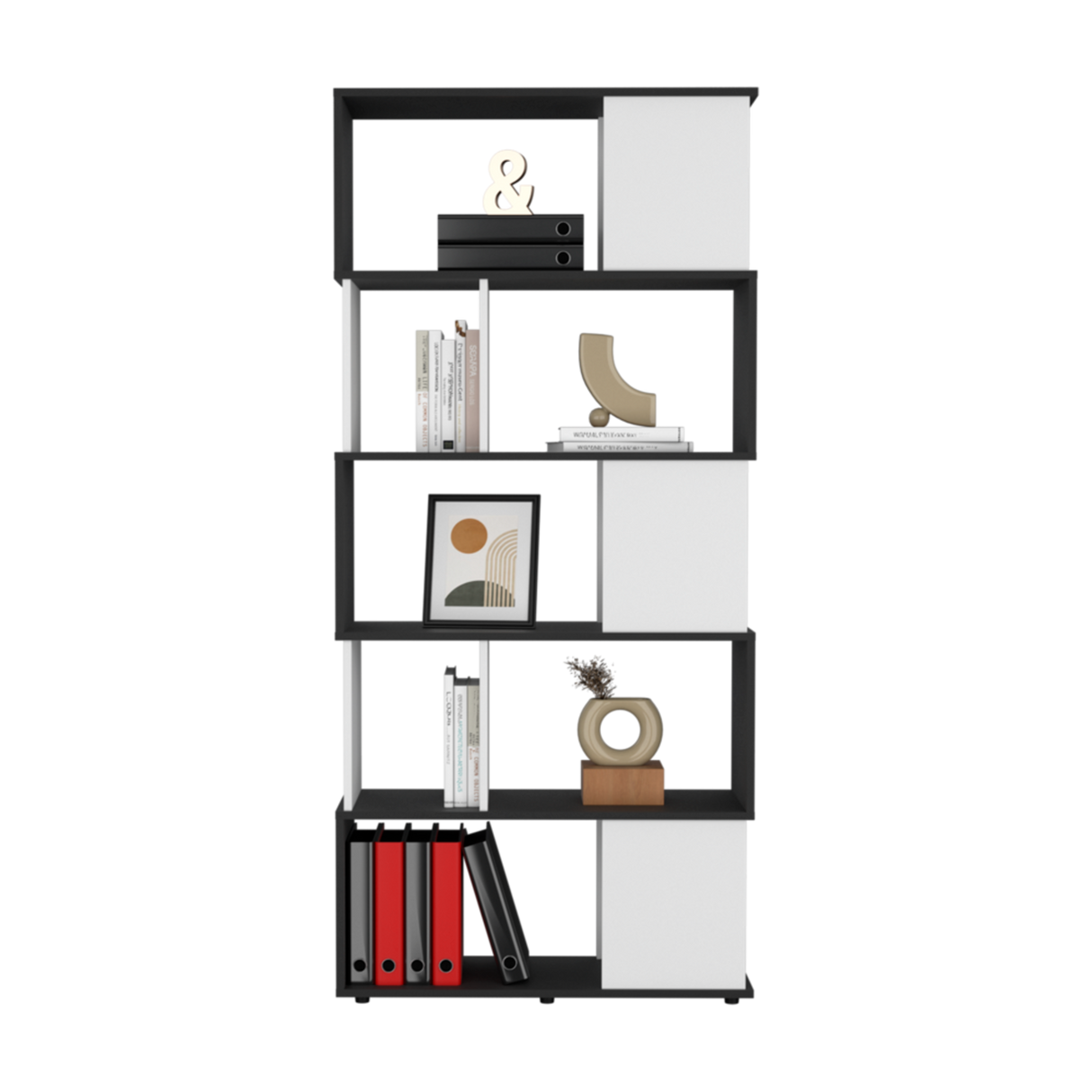 Biblioteca Noah Wengue y Blanco 80x175cm Rectangular con Siete Compartimientos - BIBLIOTECAS Y ESTANTERIAS | Bylmo