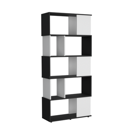 Biblioteca Noah Wengue y Blanco 80x175cm Rectangular con Siete Compartimientos - BIBLIOTECAS Y ESTANTERIAS | Bylmo