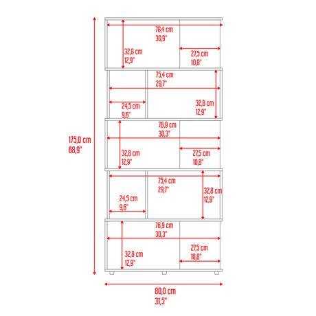 Biblioteca Noah Wengue y Blanco 80x175cm Rectangular con Siete Compartimientos - BIBLIOTECAS Y ESTANTERIAS | Bylmo
