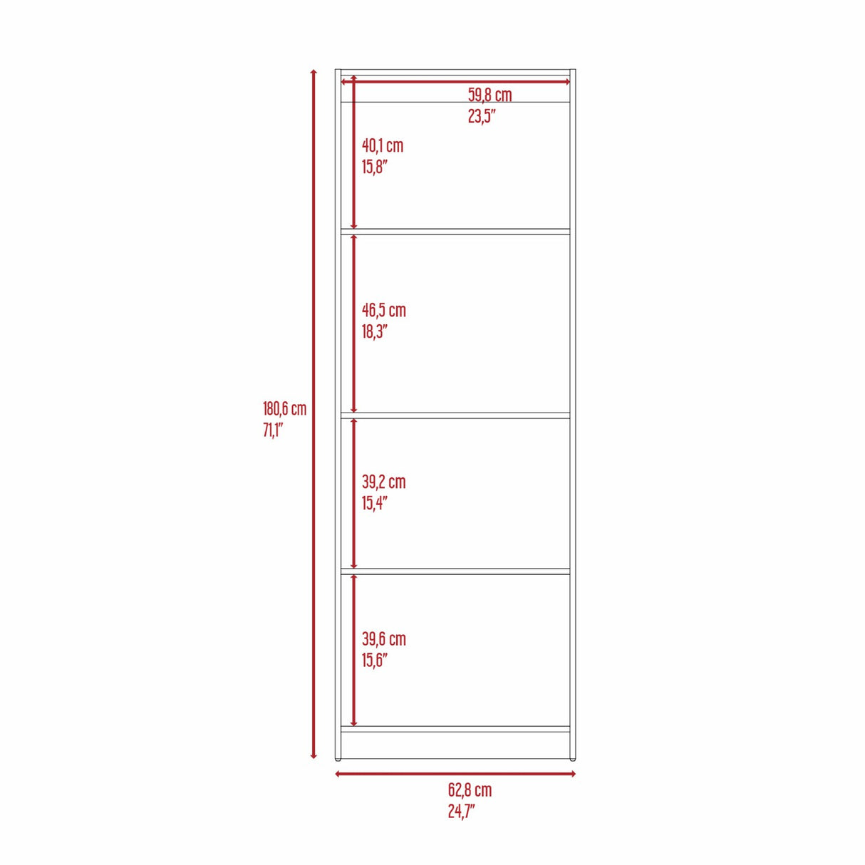 Estantería Home Fresno Europeo y Blanco 62.8x180.6cm Rectangular con Cuatro Compartimientos - BIBLIOTECAS Y ESTANTERIAS | Bylmo