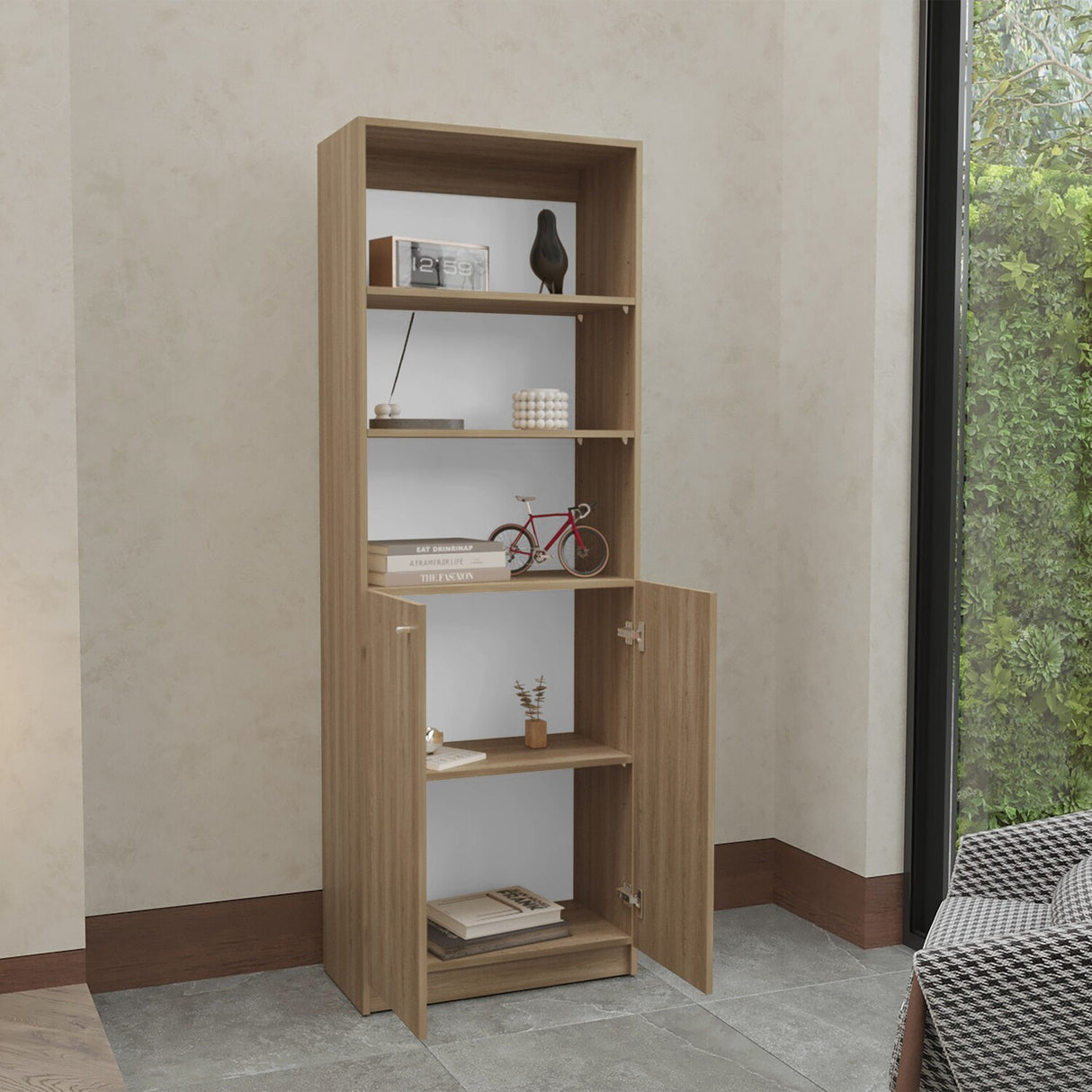 Estantería Home Fresno Europeo y Blanco 62.8x180.6cm Rectangular con Cinco Compartimientos - BIBLIOTECAS Y ESTANTERIAS | Bylmo