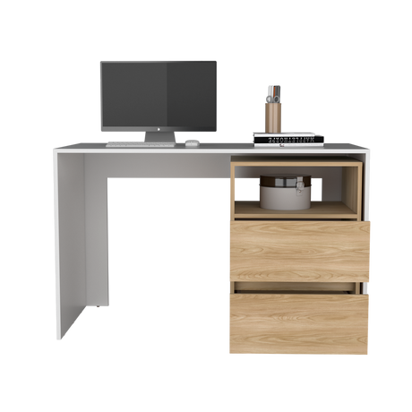 Escritorio Rookie Blanco y Fresno 120x75cm con Dos Cajones y con Organizador de Libros - ESCRITORIOS | Bylmo
