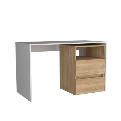 Escritorio Rookie Blanco y Fresno 120x75cm con Dos Cajones y con Organizador de Libros - ESCRITORIOS | Bylmo
