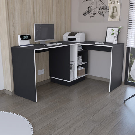 Escritorio en L Rookie Blanco y Wengue 151.5x76.5cm con Organizador de Libros - ESCRITORIOS | Bylmo