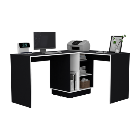 Escritorio en L Rookie Blanco y Wengue 151.5x76.5cm con Organizador de Libros - ESCRITORIOS | Bylmo