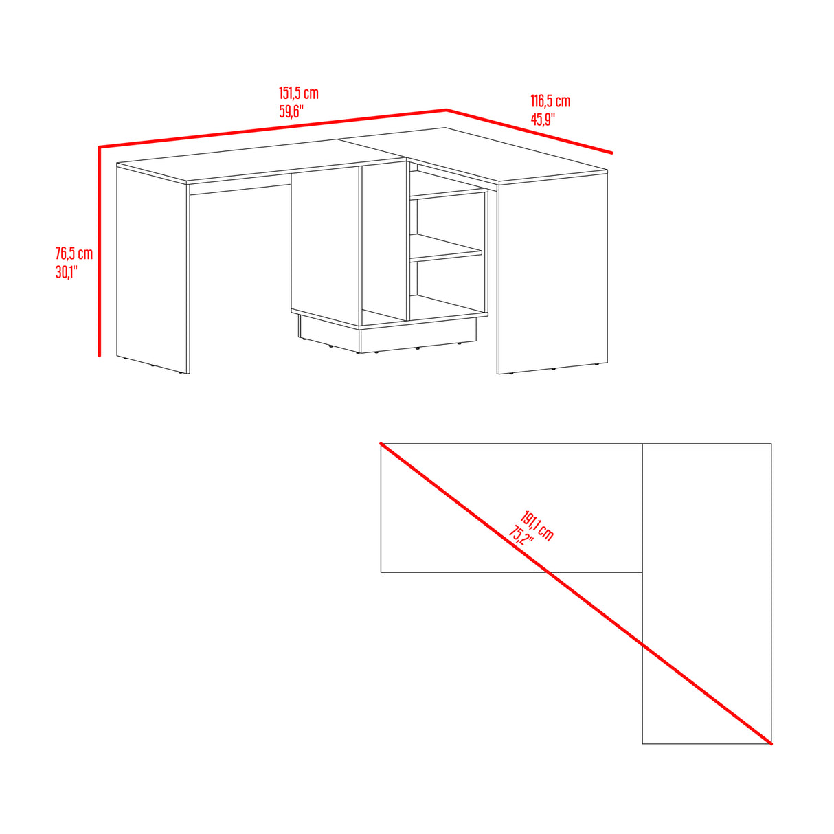 Escritorio en L Rookie Blanco y Wengue 151.5x76.5cm con Organizador de Libros - ESCRITORIOS | Bylmo