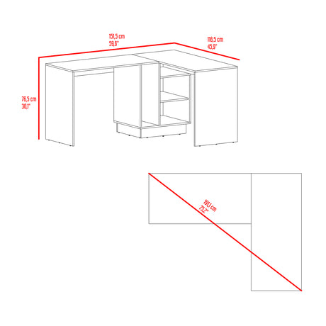 Escritorio en L Rookie Blanco y Wengue 151.5x76.5cm con Organizador de Libros - ESCRITORIOS | Bylmo