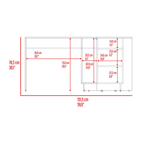Escritorio en L Rookie Blanco y Wengue 151.5x76.5cm con Organizador de Libros - ESCRITORIOS | Bylmo