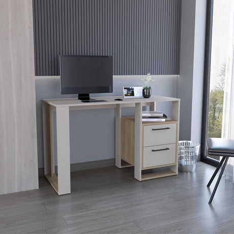Escritorio Verlot Capri y Fresno 120x75cm con Dos Cajones y con Organizador de Libros - ESCRITORIOS | Bylmo