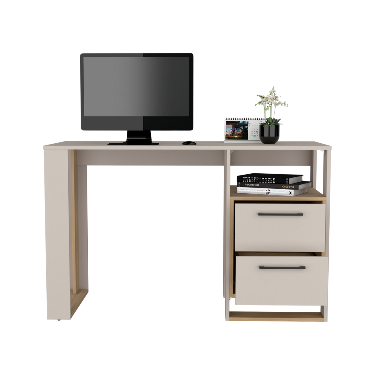 Escritorio Verlot Capri y Fresno 120x75cm con Dos Cajones y con Organizador de Libros - ESCRITORIOS | Bylmo
