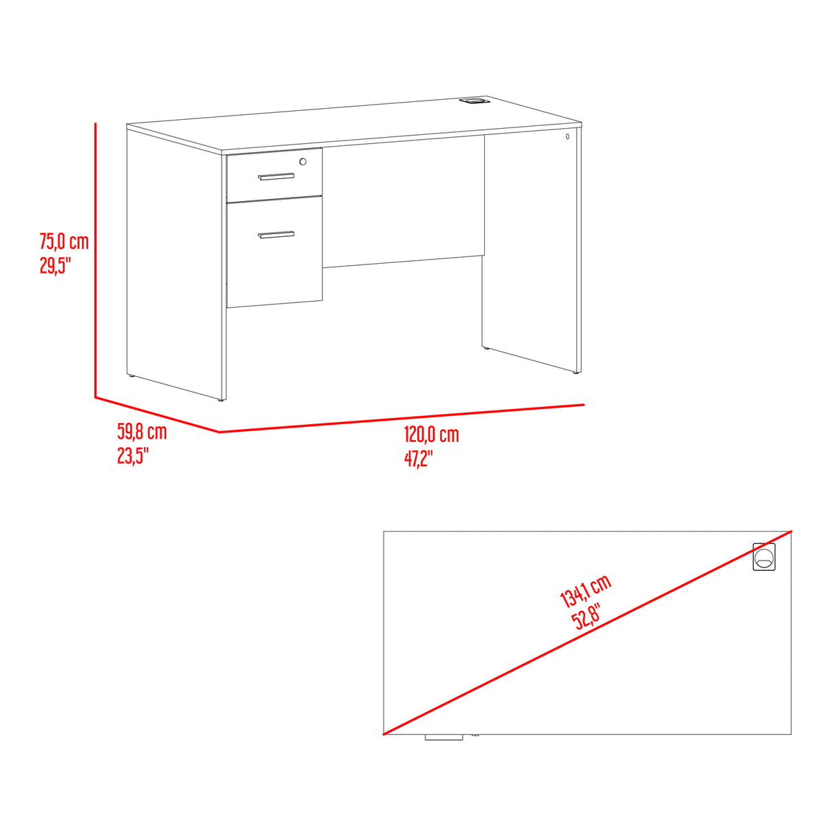 Escritorio Millier Bardolino 120x75cm con Dos Cajones y con Organizador de Libros - ESCRITORIOS | Bylmo
