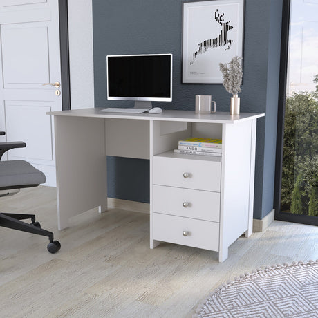 Escritorio Bianco Blanco 120x75cm con Tres Cajones y con Organizador de Libros - ESCRITORIOS | Bylmo