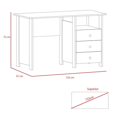 Escritorio Bianco Blanco 120x75cm con Tres Cajones y con Organizador de Libros - ESCRITORIOS | Bylmo